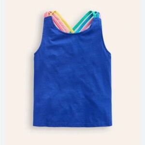 Mini Boden Kids' Rainbow Cross-back Tank Sapphire Blue Girls Top 3-4T